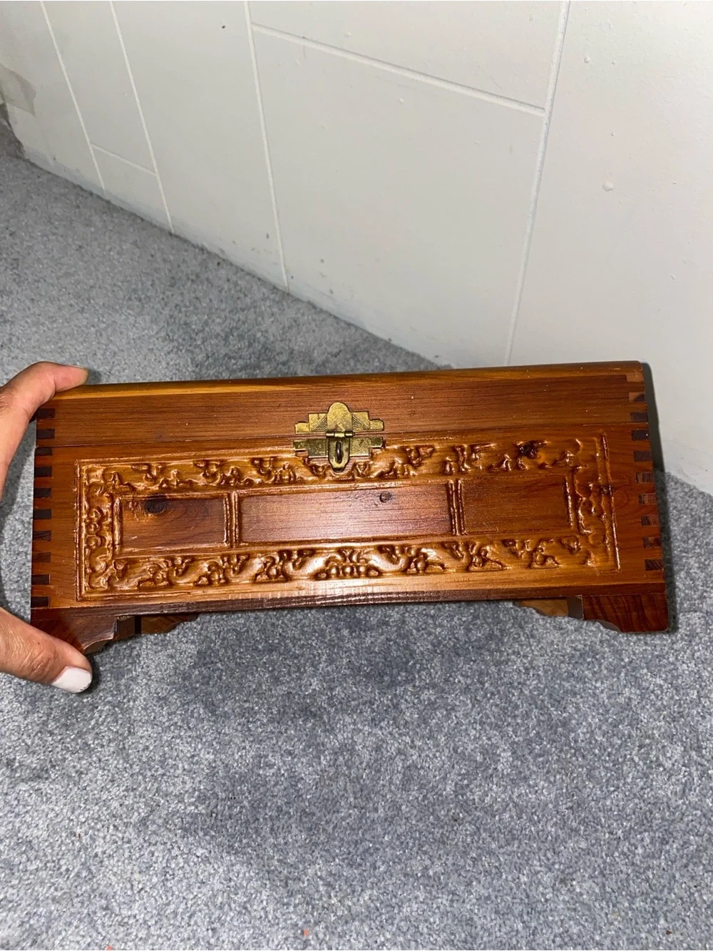 Hand-Carved Wooden Keepsake Box with Scenic Inset